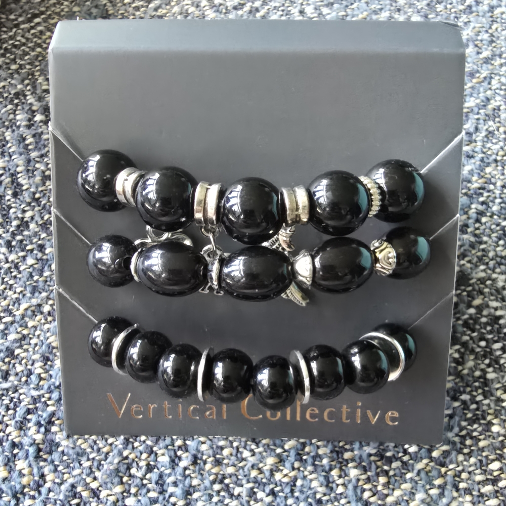 Black Beaded Bracelet Trio